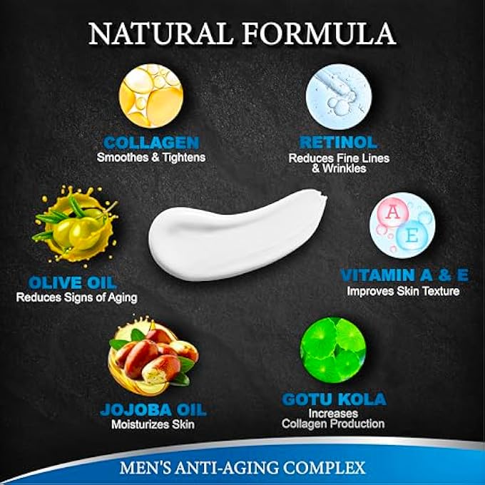 Menvils MENS FACE MOISTURIZER CREAM - ANTI AGING & WRINKLE FOR MEN WITH COLLAGEN, RETINOL, VITAMINS E, JOJOBA OIL - FACE LOTION - AGE FACIAL SKIN CARE - EYE WRINKLE - DAY & NIGHT - 4 OZ - Image 2
